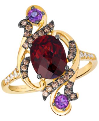 Garnet, Amethyst, Nude Diamond (0.11 ct. t.w.) & Chocolate Diamond (0.19 ct. t.w.) Ring in 14k Honey Gold