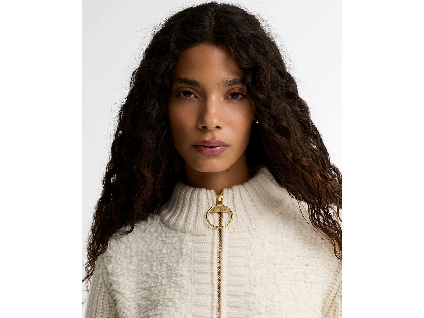 Женская куртка Barbour Hazelwood Wool-Blend Chunky-Knit Sherpa-Inspired Bomber, цвет: Экрю — фото 3