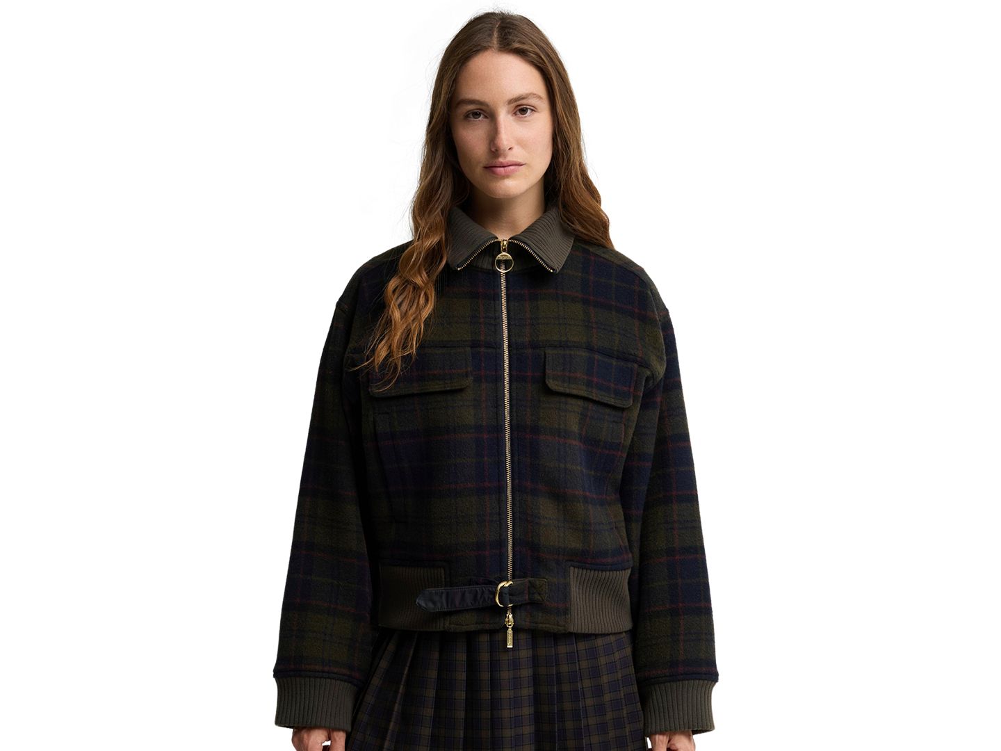 Женская куртка Barbour Ivybridge Plaid Wool-Blend Funnel-Neck, цвет: Теневой — фото 7