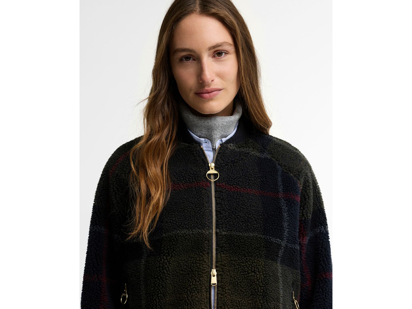 Женская куртка Barbour Kirklees Tartan Jacquard Half-Zip Fleece, цвет: Теневой — фото 3