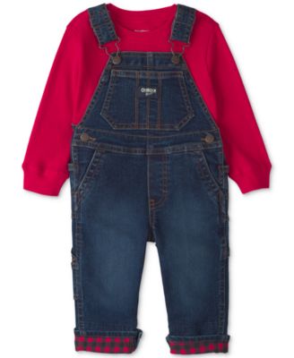 Baby Boys' Buffalo-Check Long-Sleeve Thermal Top and Denim Overalls Set