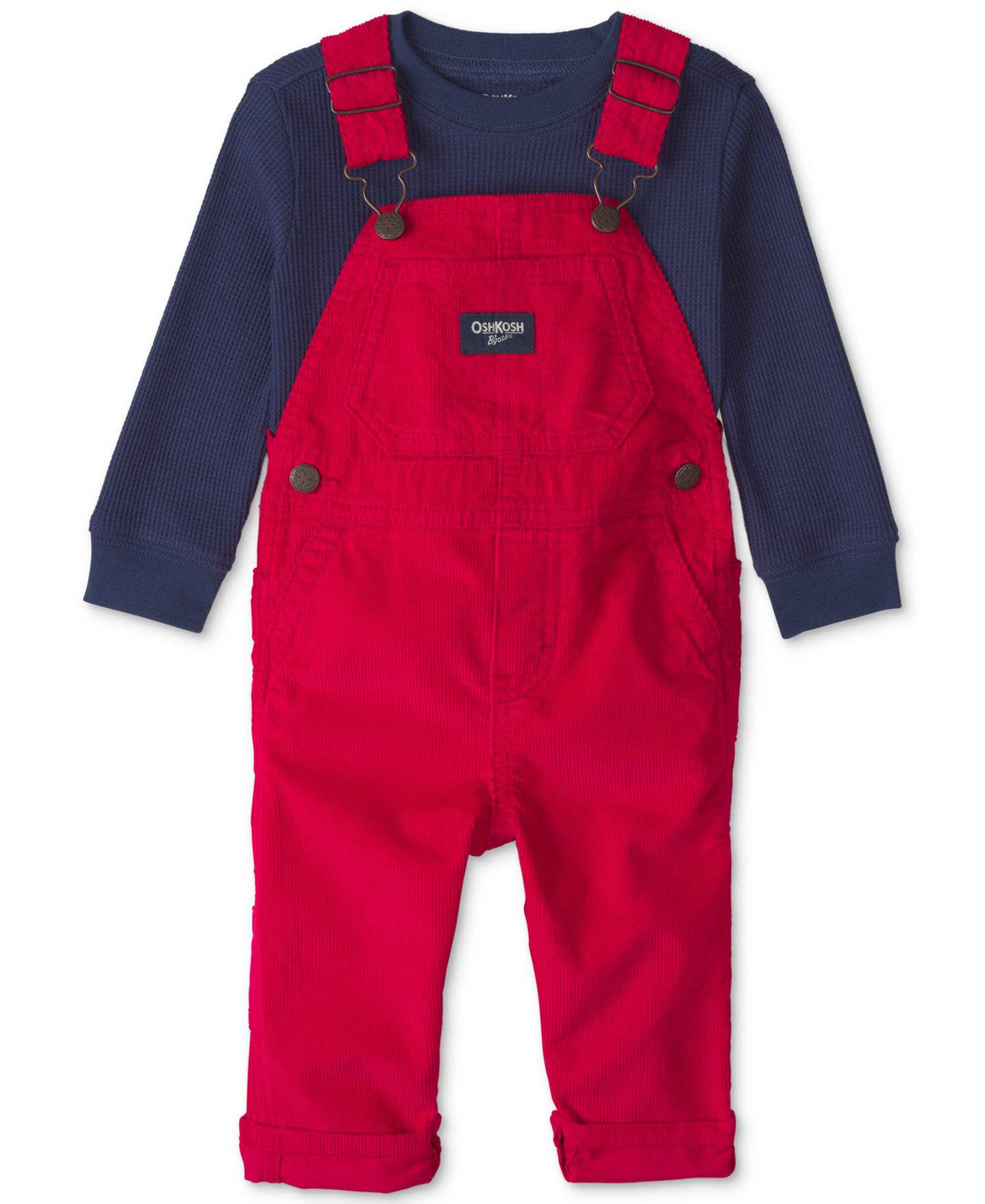 Baby Boys' Thermal Long-Sleeve Top and Corduroy Overall, 2-Piece Set