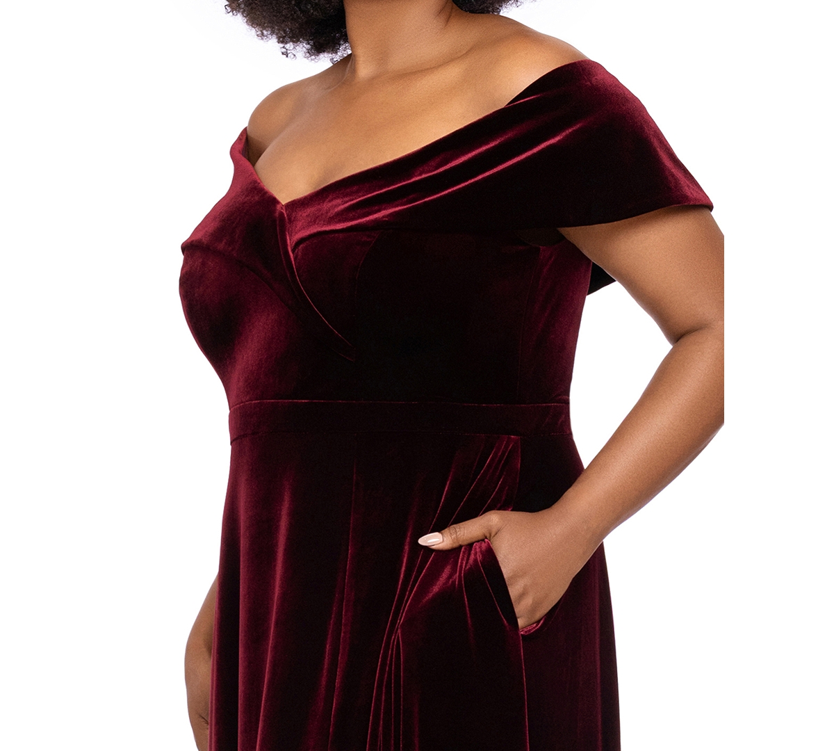 Xscape Plus Velvet Off-the-Shoulder A-Line Gown