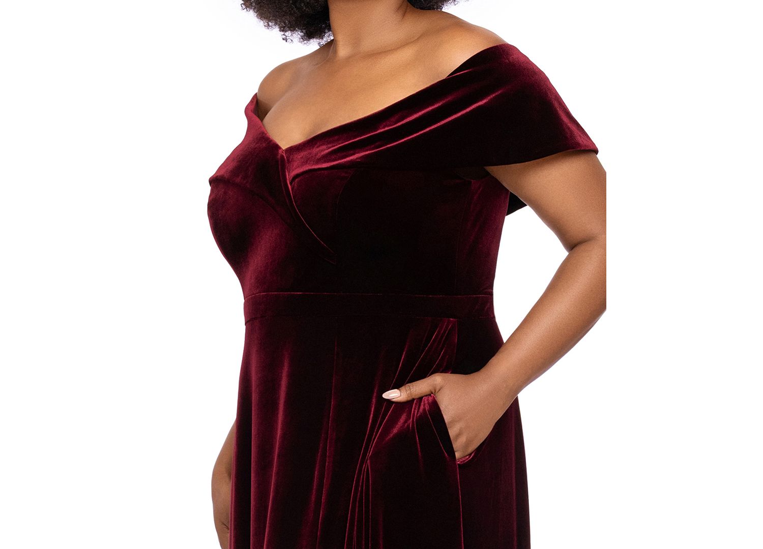 Plus Size Velvet Off-the-Shoulder A-Line Gown