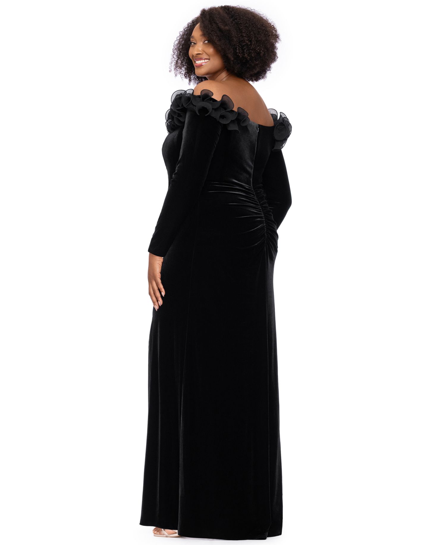 Plus Size Velvet Off-the-Shoulder Long-Sleeve Dress