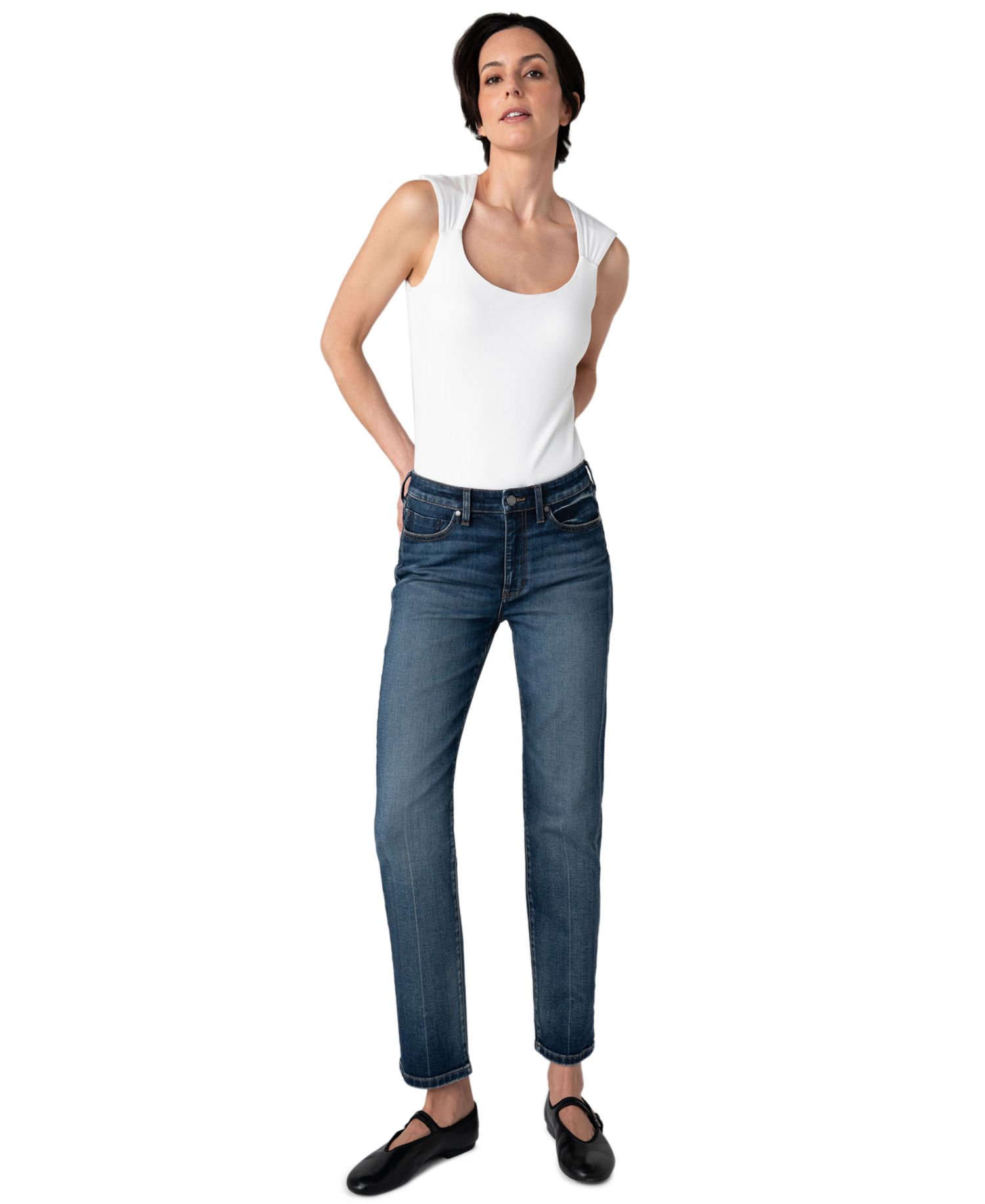 Women's Rowan Slim Straight-Leg Dark Rinse Mid Rise Jeans