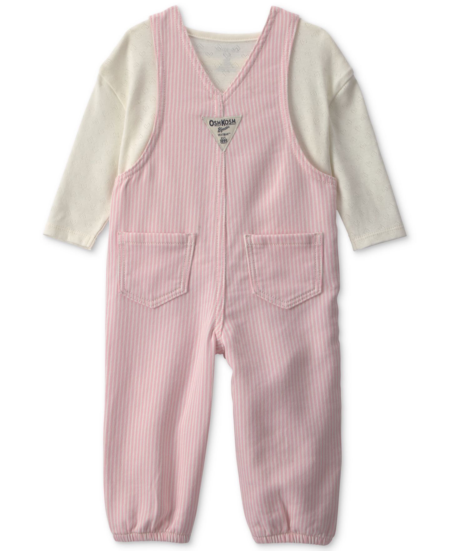 OshKosh B'gosh Комплекты Osh Kosh Baby Girls' Long-Sleeve Hickory Twill Top and Overalls Set, цвет: Розовый / Белый — фото 2