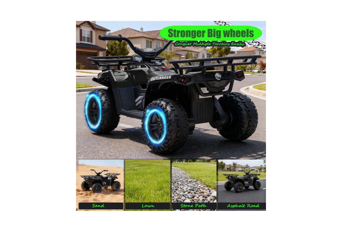 Детская игрушка YOBTOP 24V Dual Motor Off-Road Ride-On ATV, Ages 3-5, цвет: Чёрный — фото 8