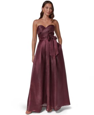 Women's Strapless Sweetheart Organza Pleated Gown