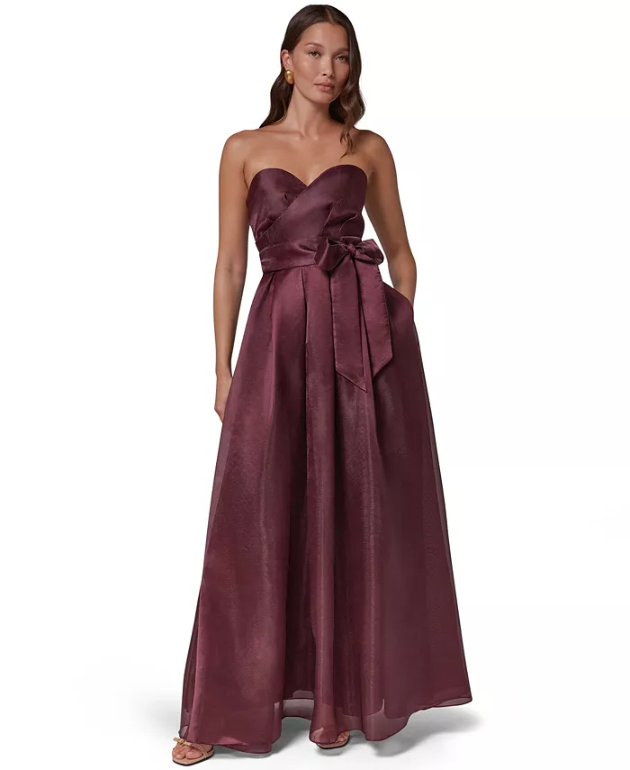 Women's Strapless Sweetheart Organza Pleated Gown