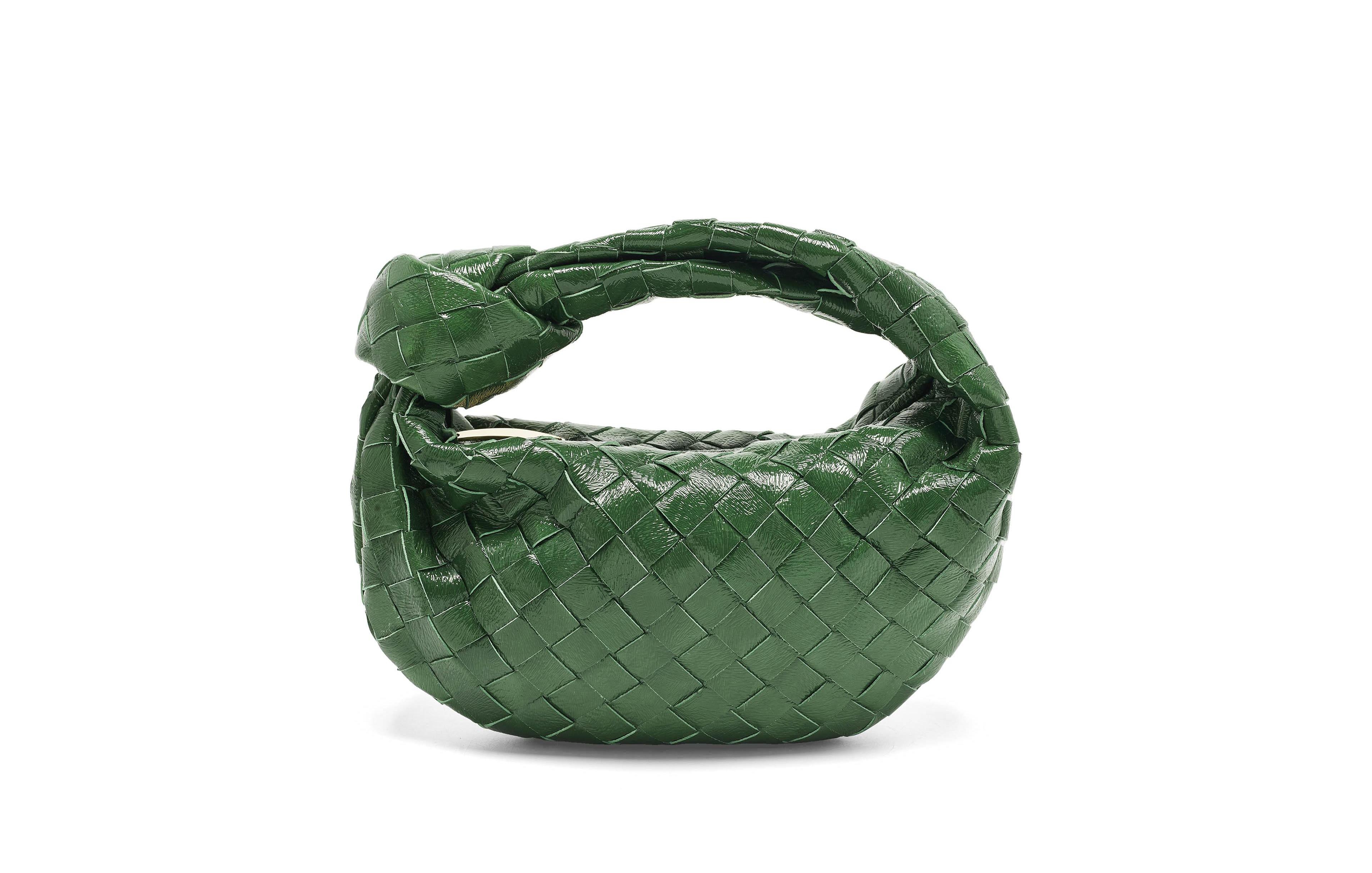 Pre-Owned Women's Bottega Veneta Mini Jodie Intrecciato Patent Leather Hobo Bag