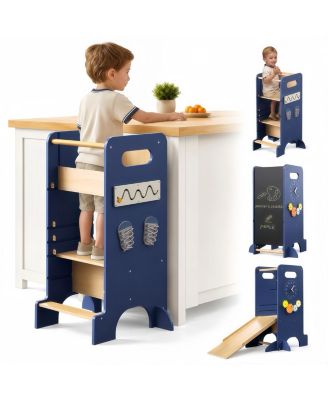 Toddler Tower 4-in-1 Multifunctional Kitchen Stool Helper with Removable Safety Board, Adjustable Heights