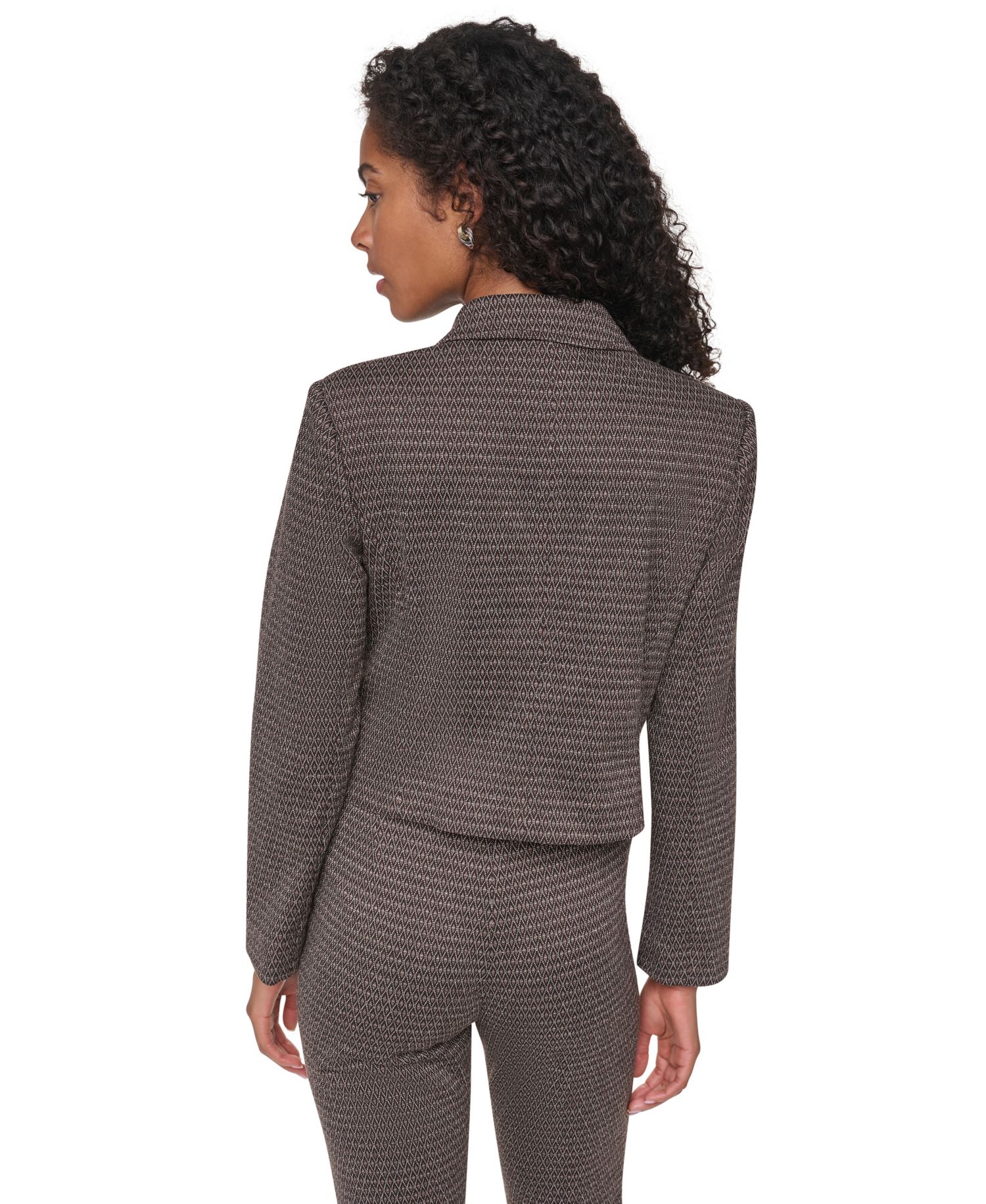 Petite Knit Diamond Jacquard Cropped Blazer