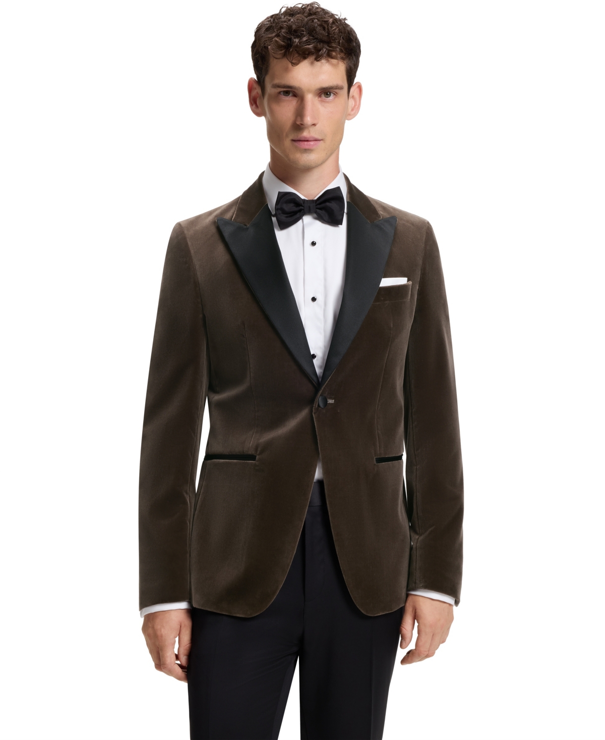 Hugo Boss Boss By  Men's Cotton Velvet Slim-fit Tuxedo Jacket In Open Brown