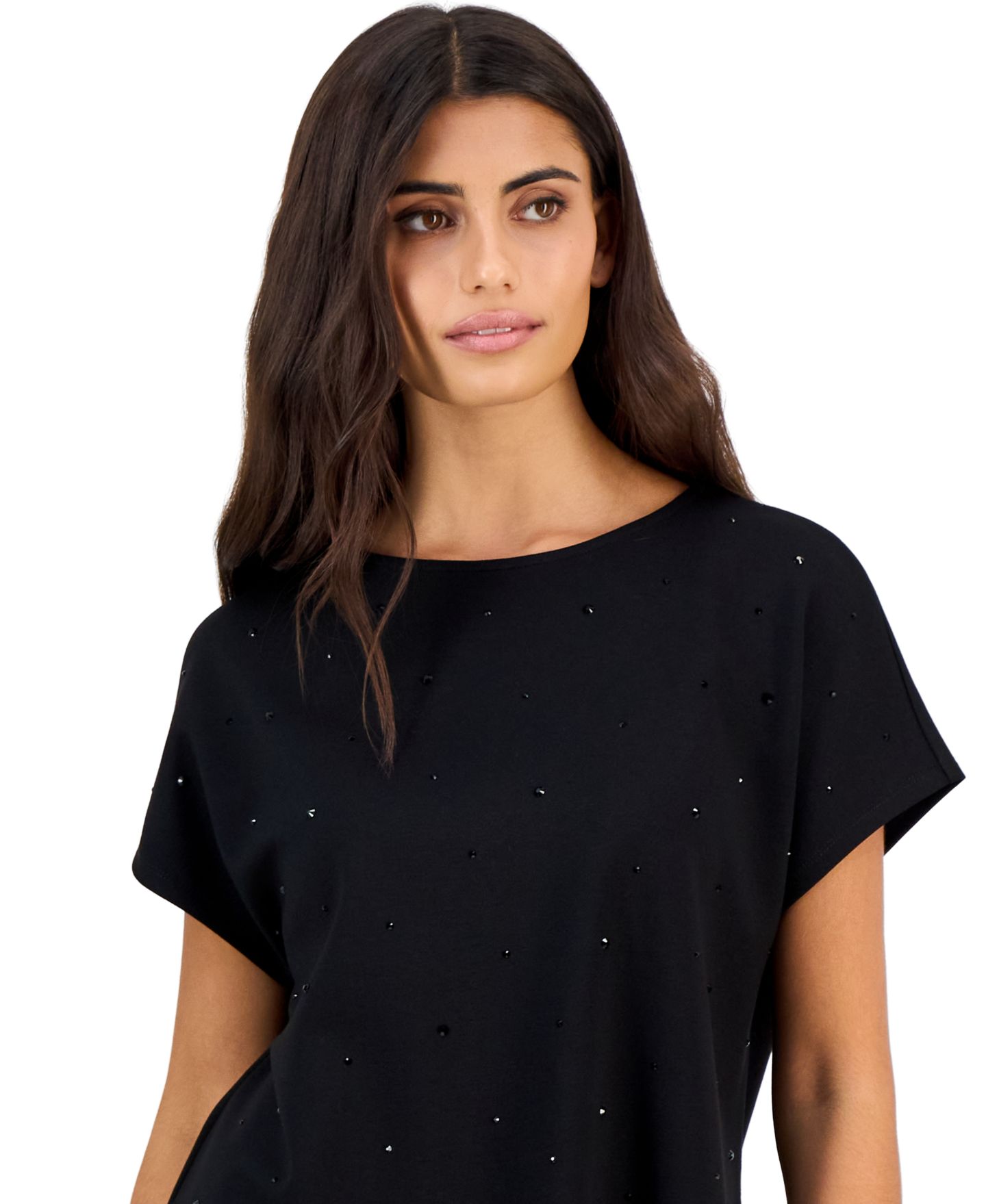 Женская футболка Anne Klein Essentials Serenity с вырезом-лодочкой, для невысоких, цвет: Чёрный — фото 3