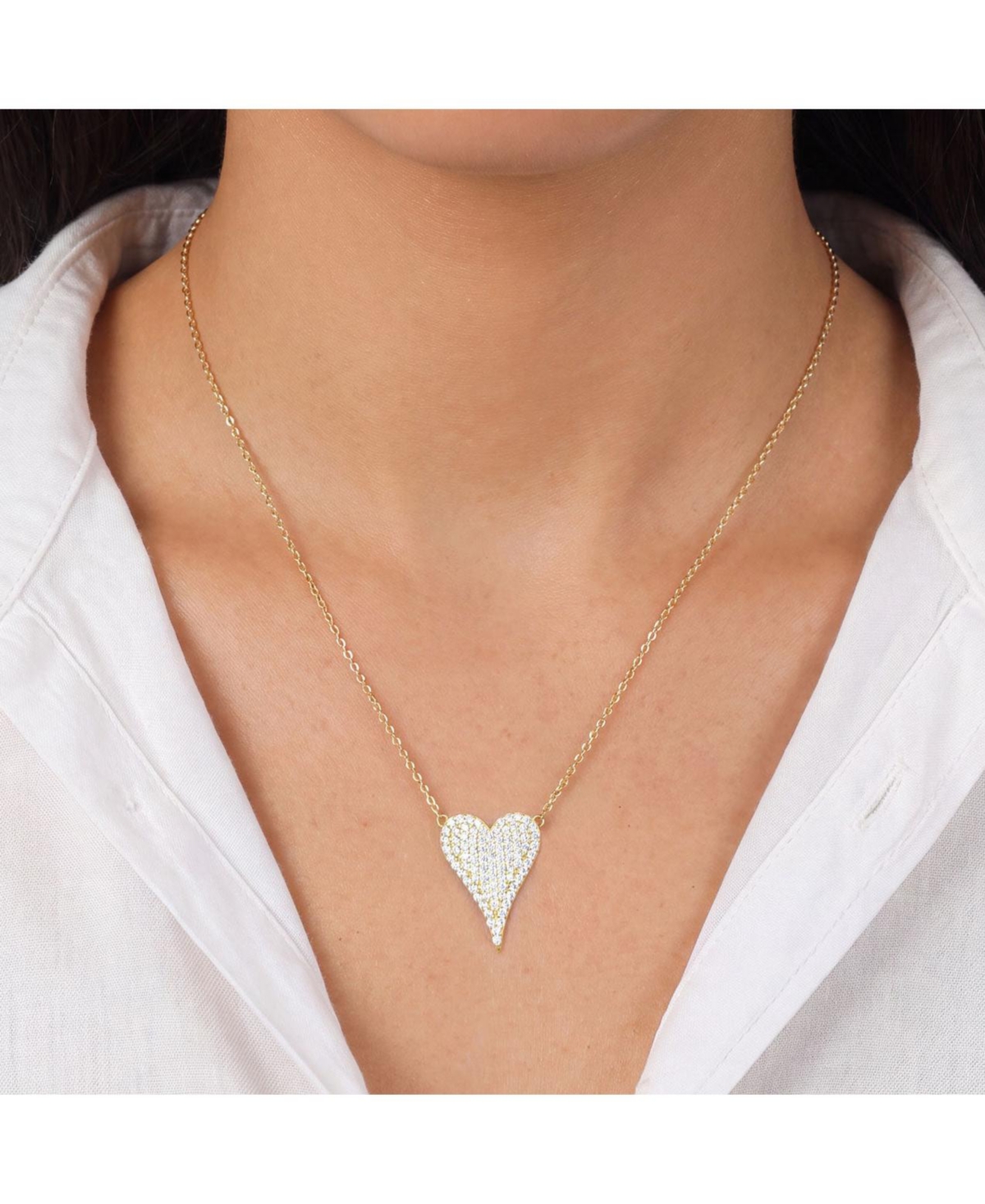 The Lovery Large Cz Pave Single Heart Necklace 14K Gold-Plated Sterling Silver