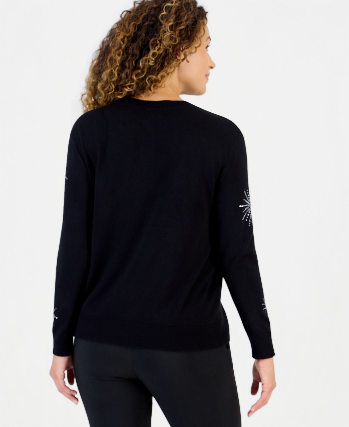 Женский свитер Anne Klein Essentials Petite Starburst Embellished Long-Sleeve, цвет: Чёрный — фото 2