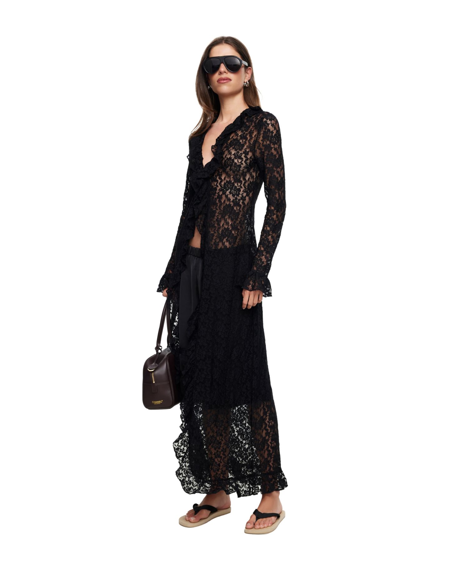 Women's Long Nights Long-Sleeve Lace V-Neck Maxi Dress