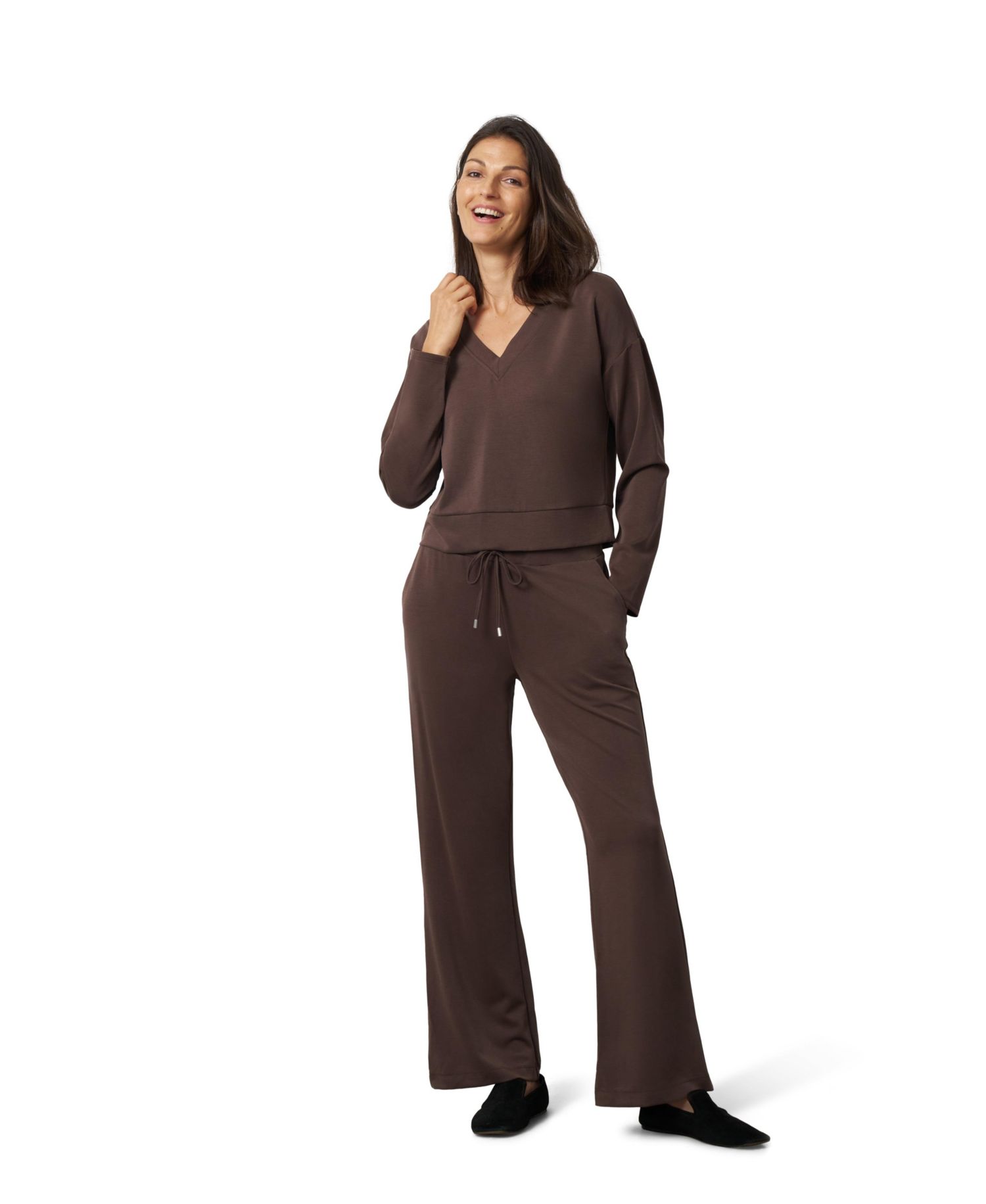 Women's V-Neck Dolman Top and Wide Leg Pant Set