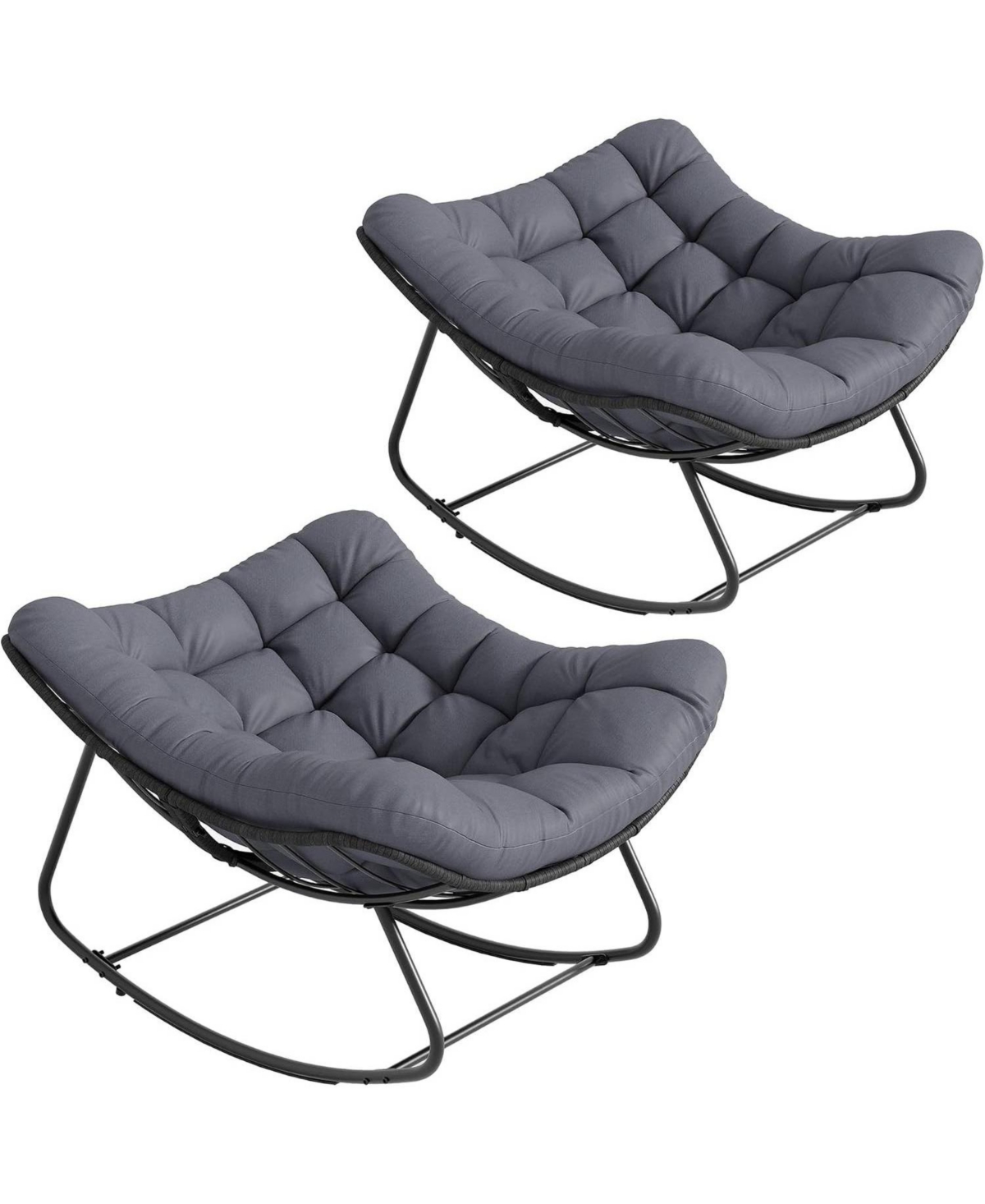 gaomon 2 Piece Outdoor Rocking Papasan Chair for Patio, Garden or Living Room - grey