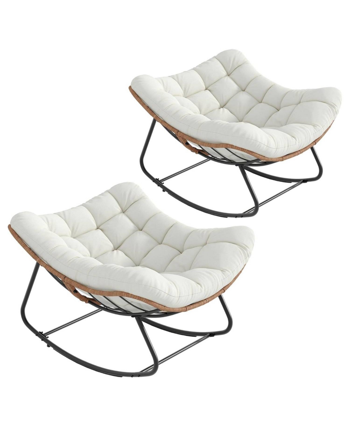 gaomon 2 Piece Outdoor Rocking Papasan Chair for Patio, Garden or Living Room - beige