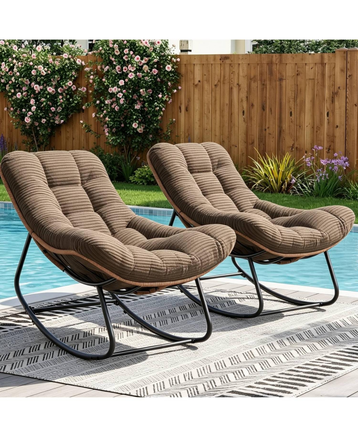 gaomon 2 Piece Outdoor Rocking Papasan Chair for Patio, Garden or Living Room - brown