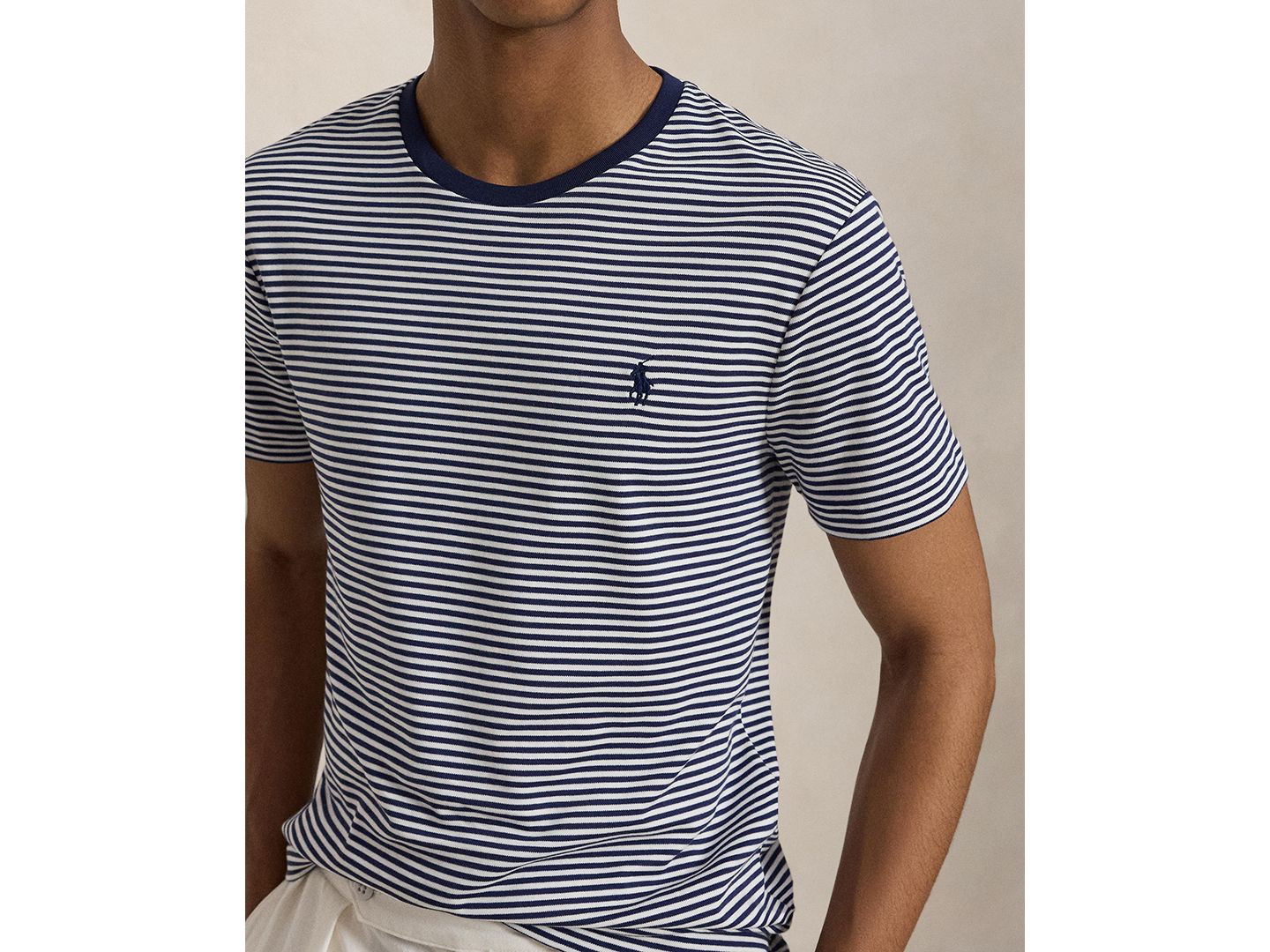 Мужская футболка Polo Ralph Lauren Iconic Mesh Crewneck, цвет: Тёмно-синий / Белый — фото 3