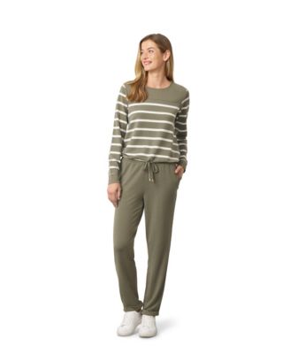 Women's Striped Crewneck Long-Sleeve Top and Pants Set