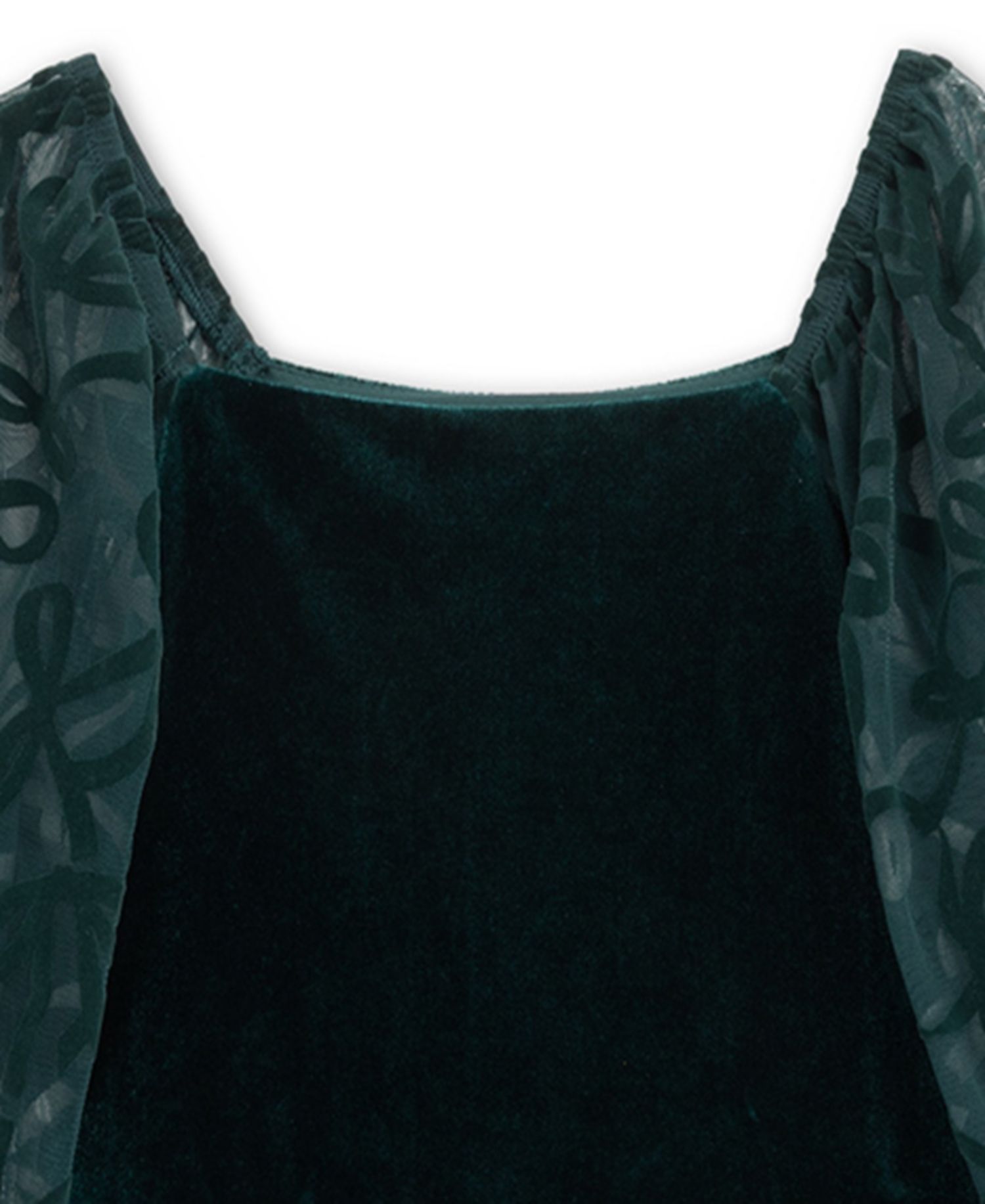 Girls' 7-16 Knee Length Long-Sleeve Square Neck Dress