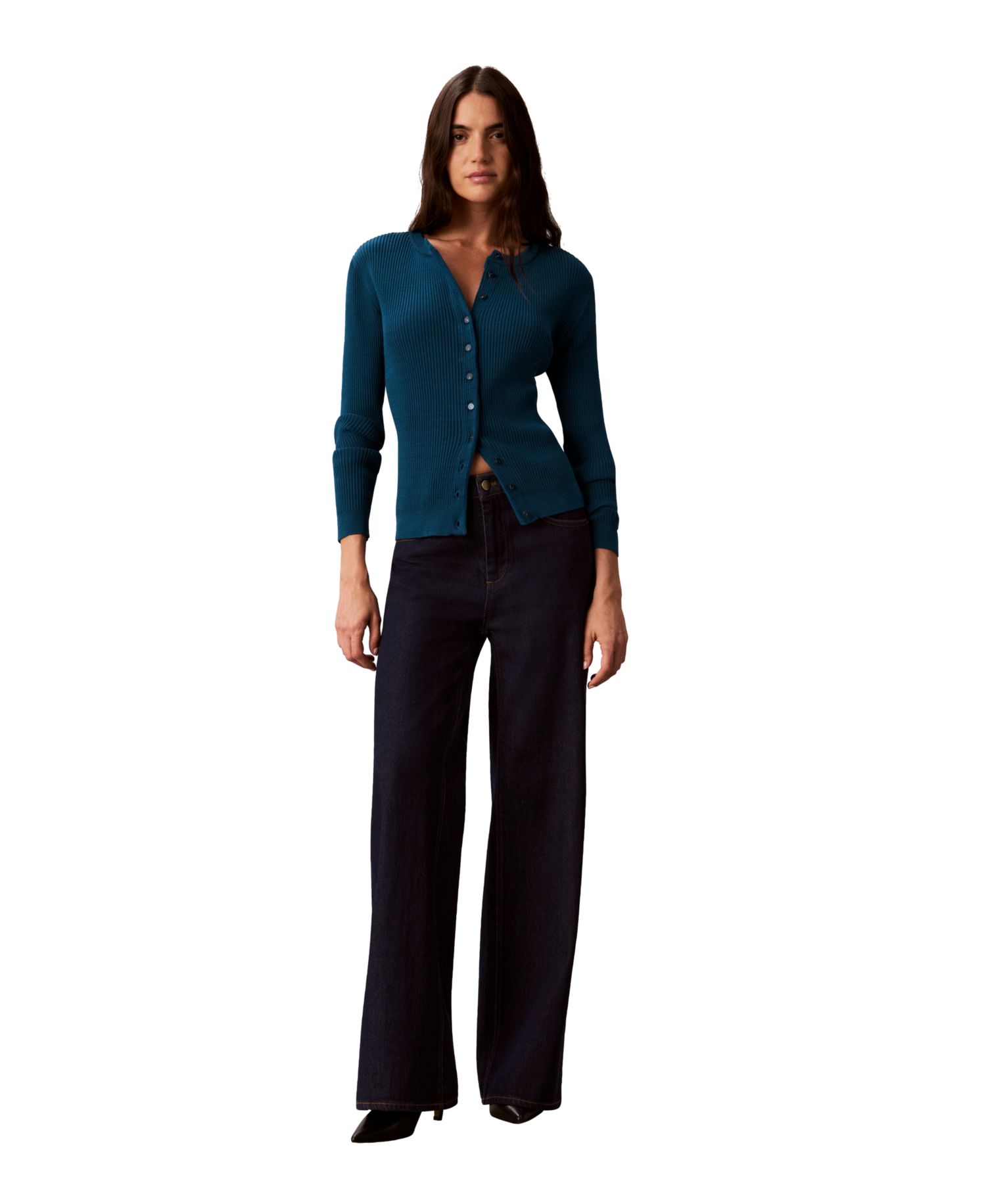petite Button-Front Ribbed Cardigan Sweater