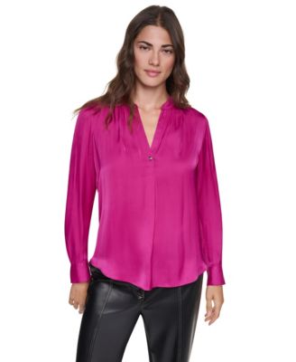 Women's Long-Sleeve V-Neck Regular-Fit Blouse