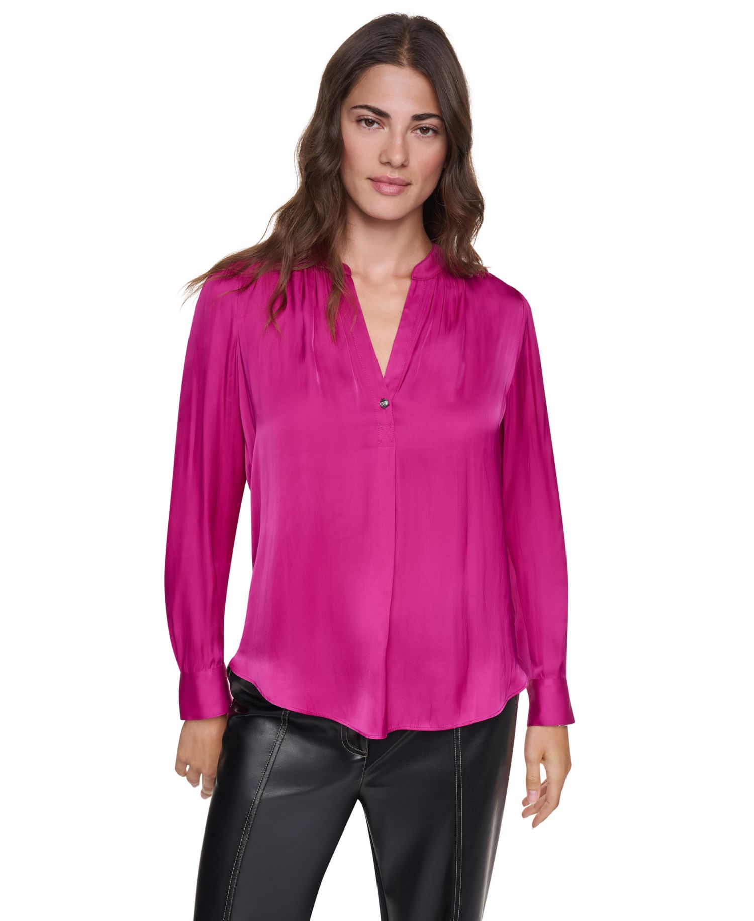 Women's Long-Sleeve V-Neck Regular-Fit Blouse