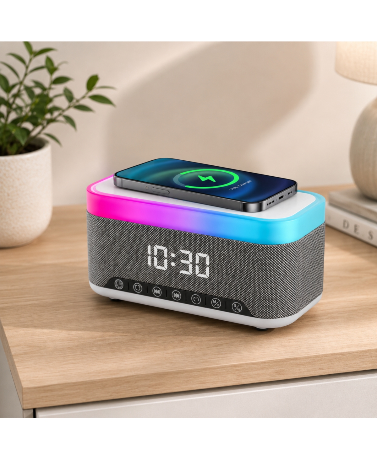 Pursonic Ultimate 5-in-1 Tech Bundle: Folding Wireless Charger & Multi-Function Bedside Alarm Clock