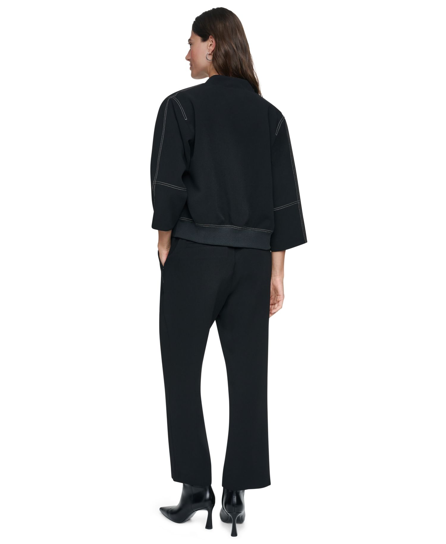 Women's 3/4-Sleeve Contrast-Stitch Cropped Jacket