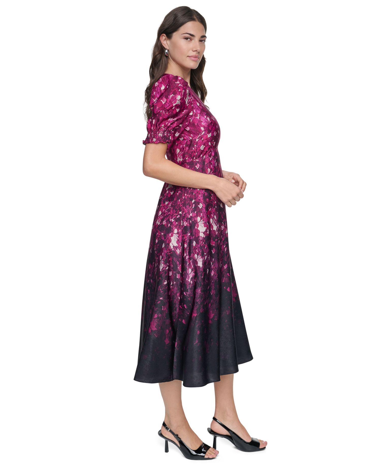 Women's Puff-Sleeve Printed Midi Dress
