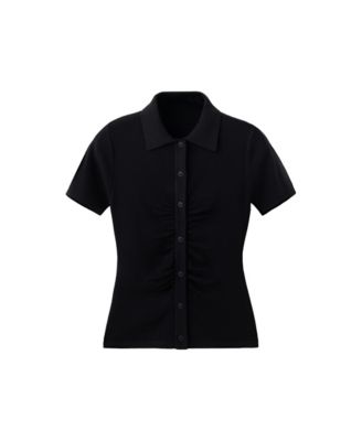 Women's Ribbed Polo-Neck Fitted Cardigan