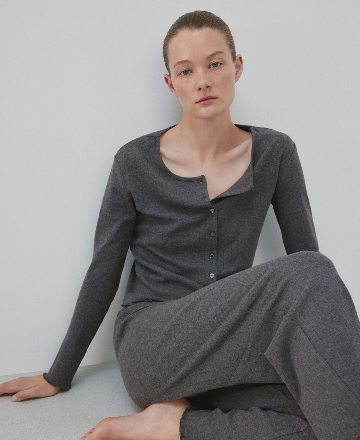 Women's Open-Knit Long-Sleeve Cotton Pajama Cardigan