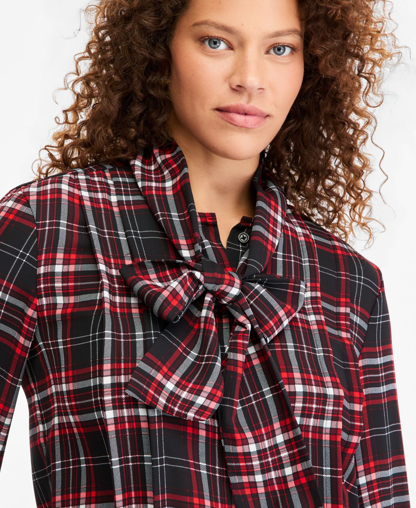 Женская блузка On 34th Plaid Tie-Neck Long-Sleeve, цвет: С принтом — фото 2