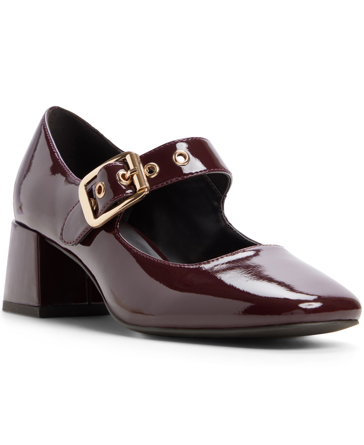 Aldo Women's Baldemar Bock Heel Mary Jane Pumps In Dark Brown Shiny