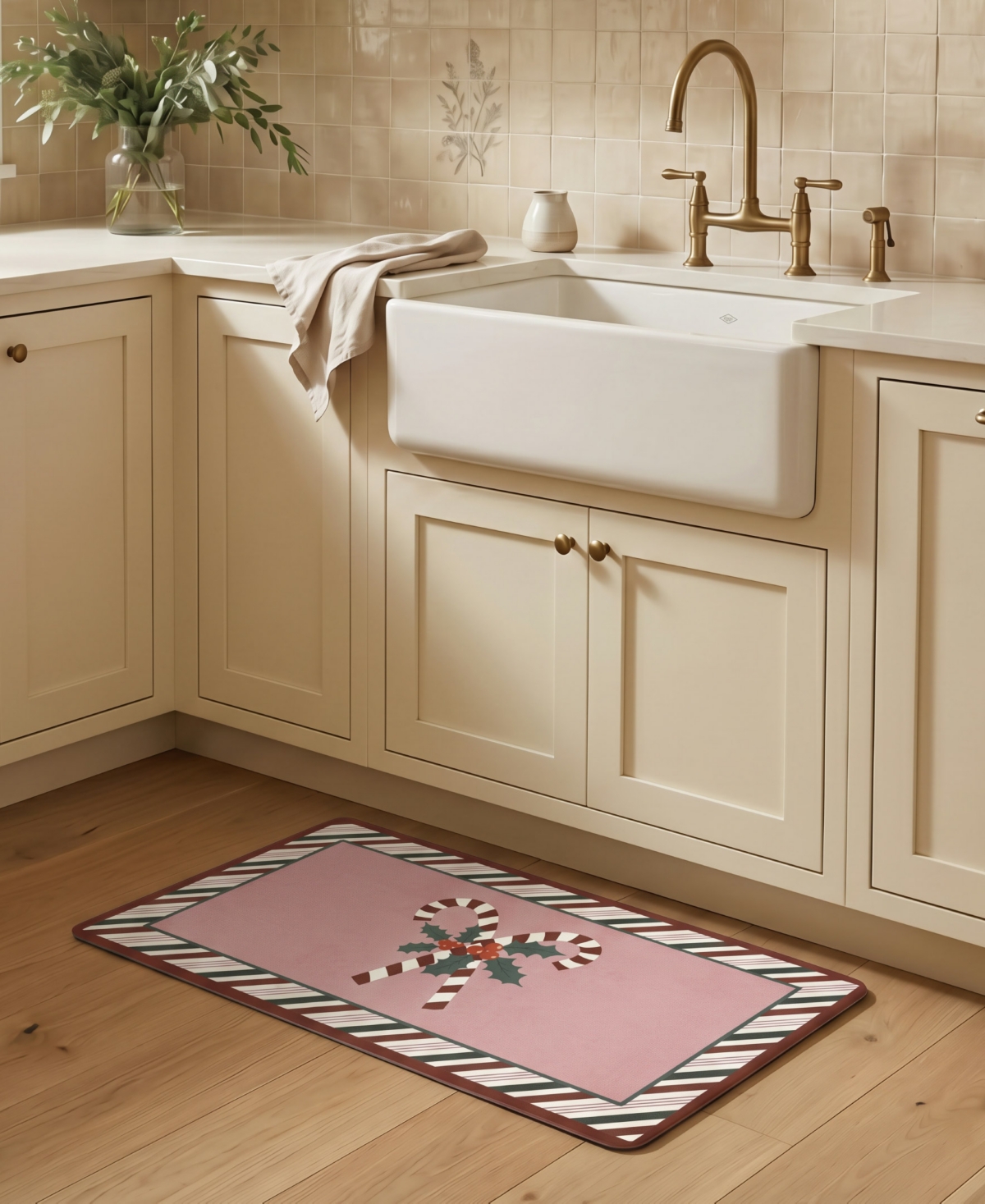 Laura Ashley Candy Cane Non-Slip Kitchen Mat