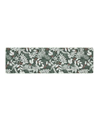 Christmas Holly Leaves Non-Slip Kitchen Mat, 17.5" x 60"