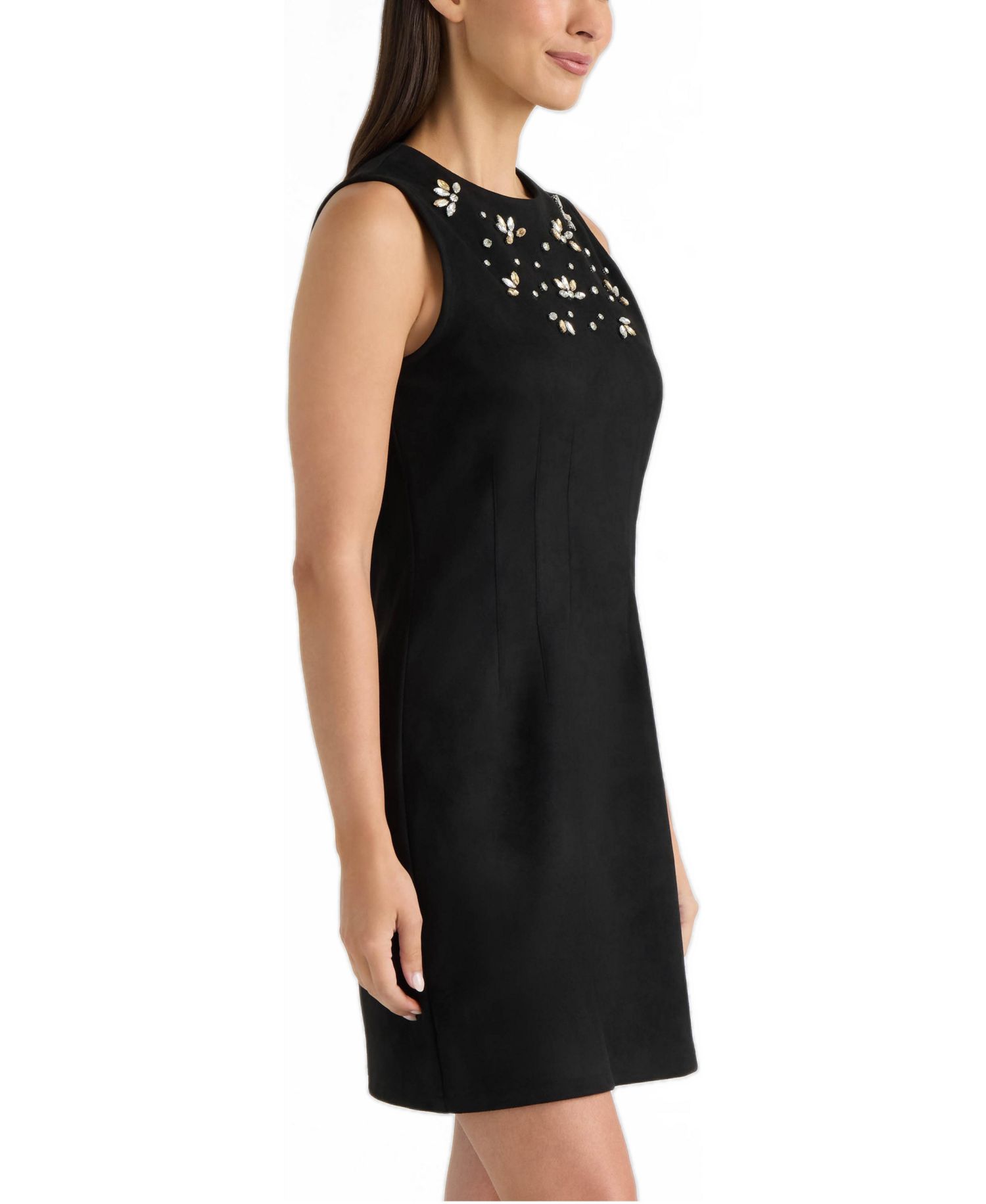 Women's Party/Cocktail Rhinestone-Embellished Sleeveless Faux Suede Dress