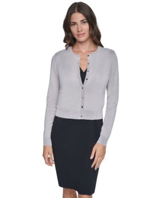 Women's Fitted Crewneck Long-Sleeve Cardigan Sweater