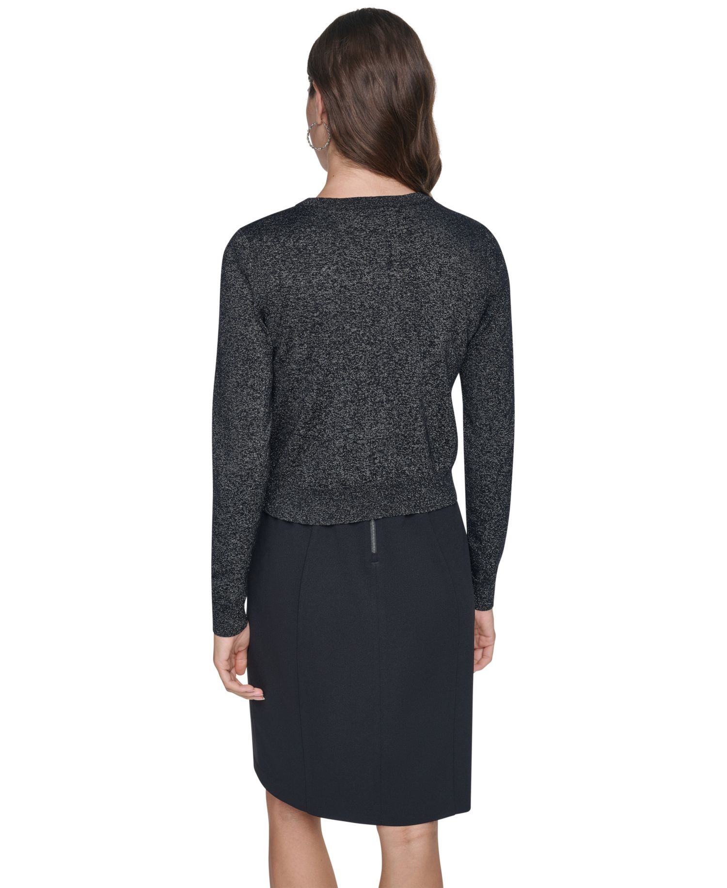 Women's Fitted Crewneck Long-Sleeve Cardigan Sweater