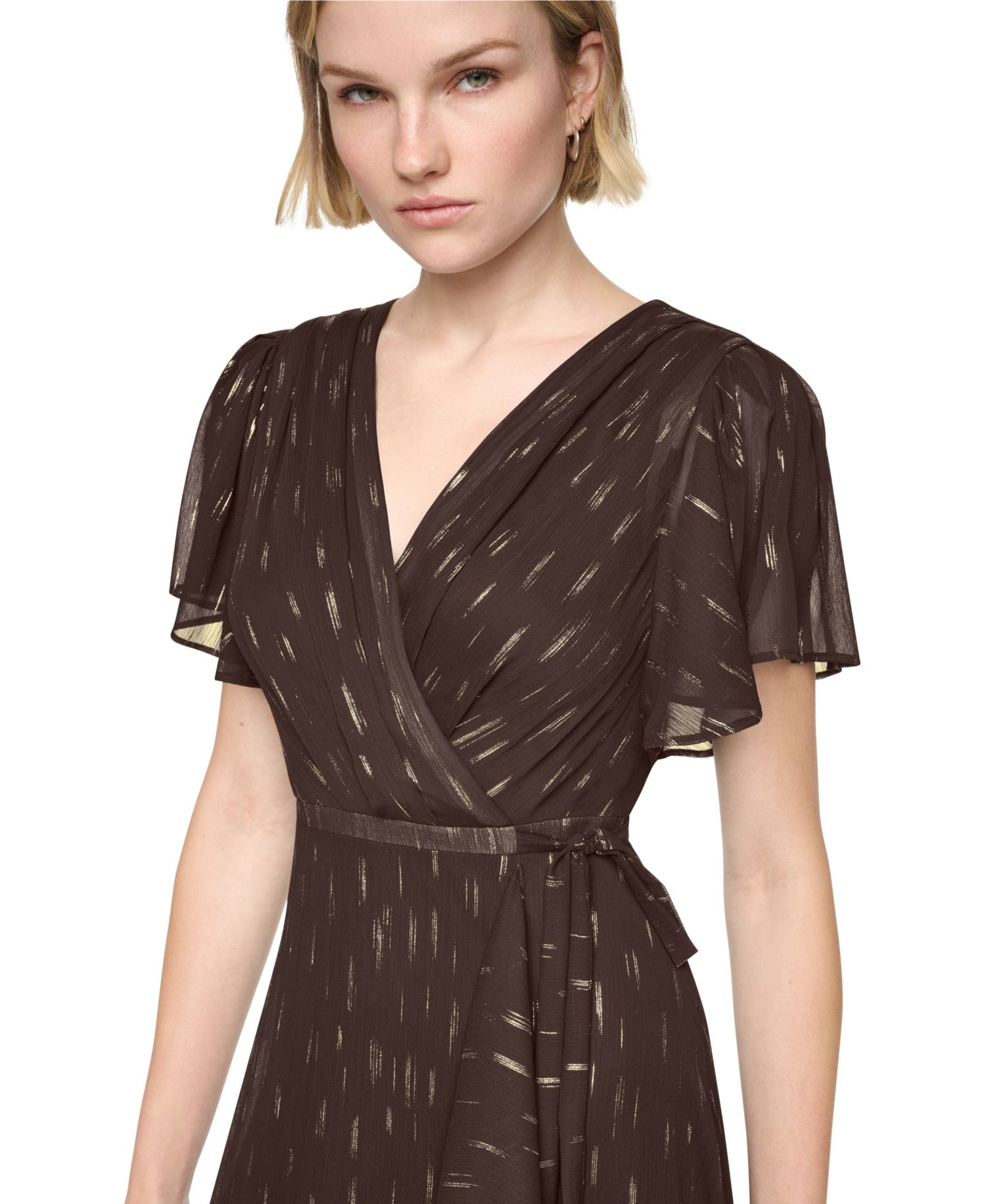 Women's Flutter-Sleeve Ruffle V-Neck Midi Dress