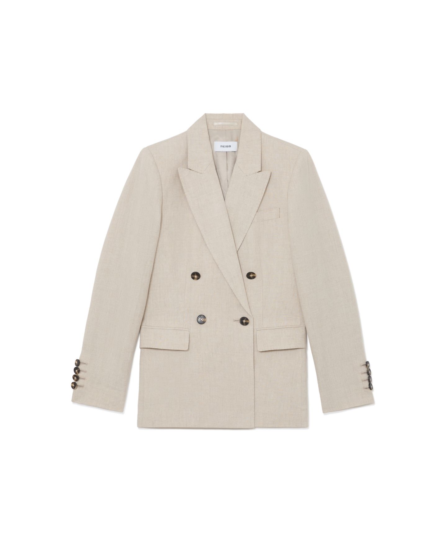 Женские пиджаки REISS Kit Linen Double-Breasted Peak Lapels Blazer, цвет: Нейтральный — фото 4