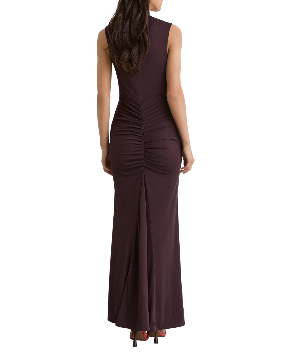 Reiss Women's Scarlett Crepe-Jersey Zip-Detail Ruched Maxi Dress