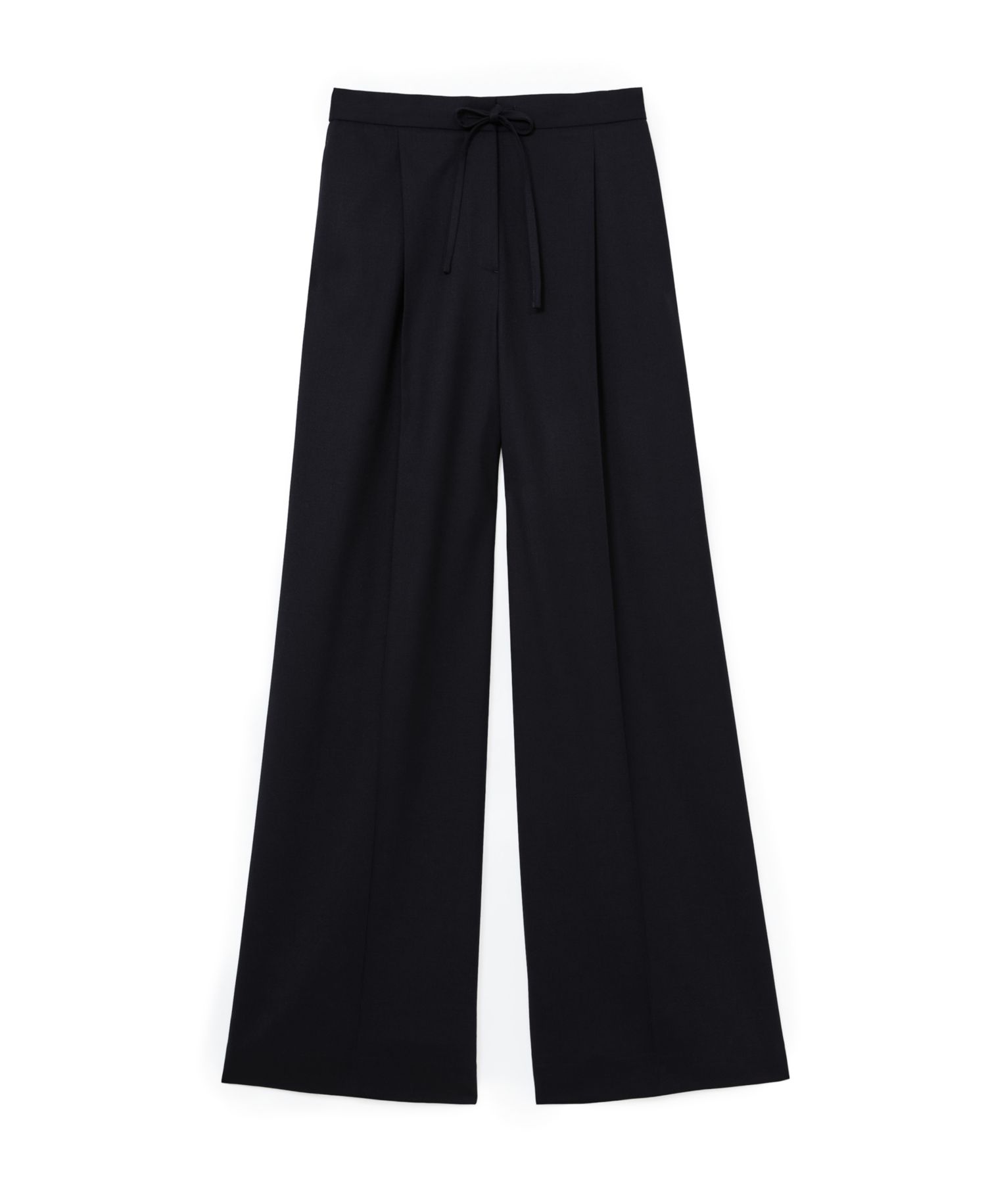 Petite Solene Pleated Drawstring Wool-Blend Wide-Leg Trousers