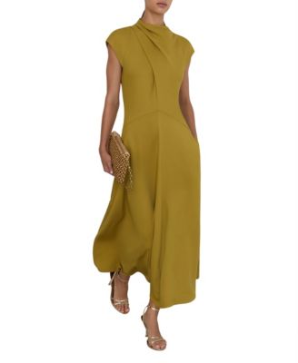 Women's Alma High-Neck Pleat-Detail A-Line Midi Dress