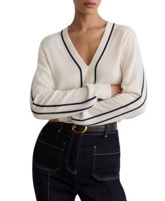 Women's Mila Wool-Blend with Cashmere V-Neck Stripe-Detail Sweater